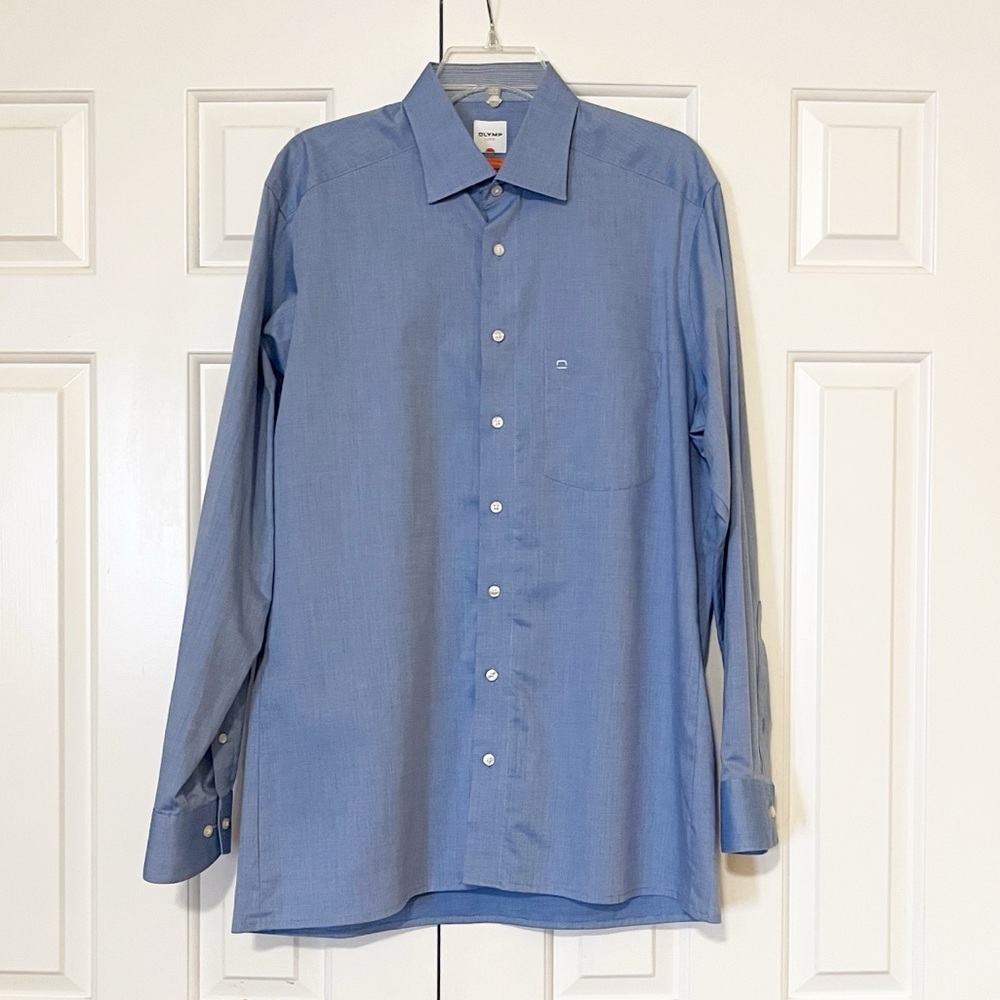 OLYMP Luxor Men’s Dress Shirt Blue Button Down 16.5 / 42 100% Cotton Long Sleeve